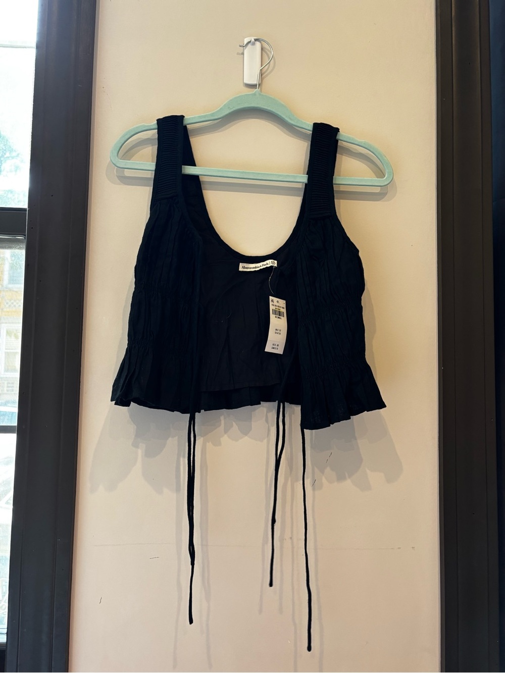 Abercrombie & Fitch Black Ruched Lace-Up Crop Top Size XXS NWT